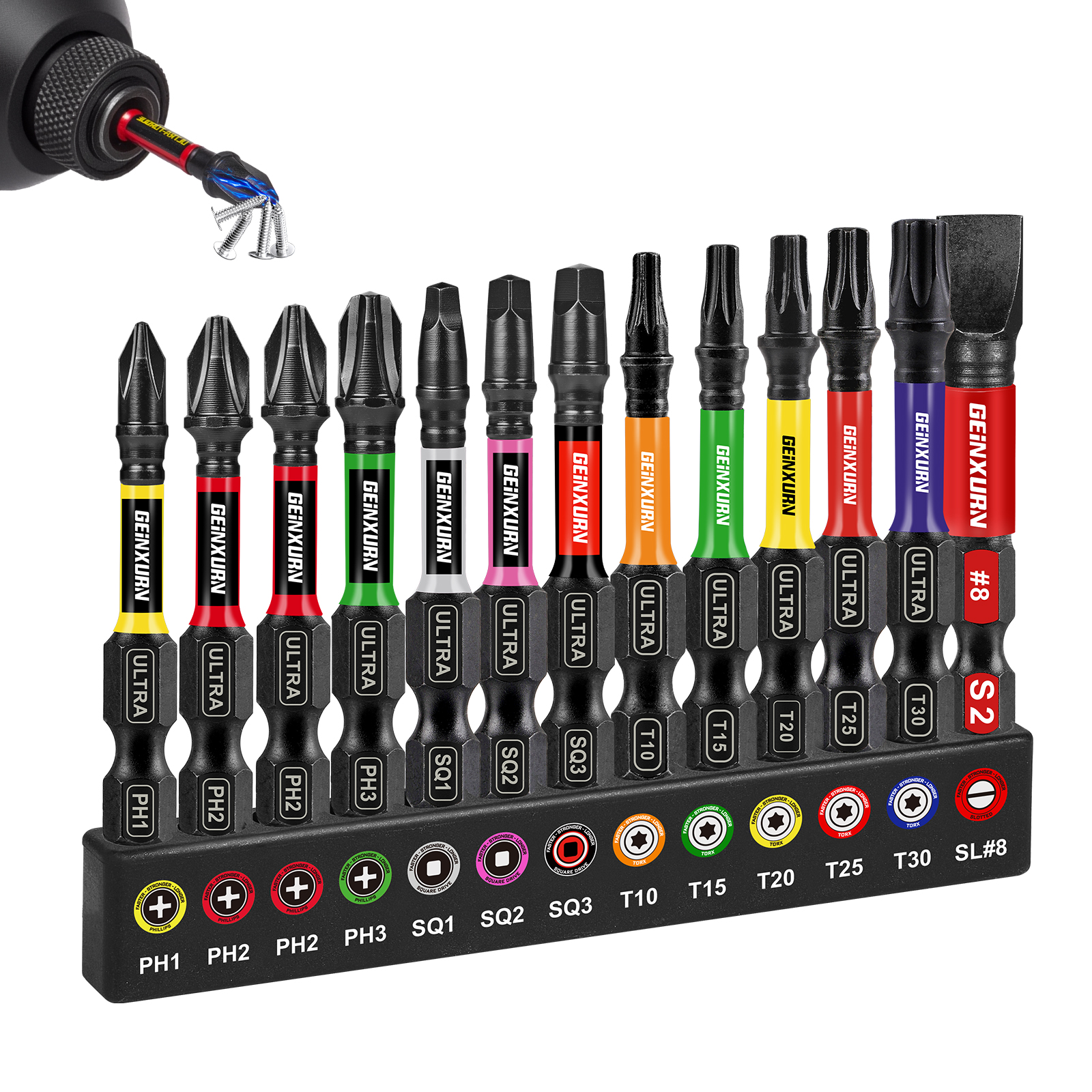 Workshop Tools Sale - Geinxurn 13PCS Impact Phillipes/Square/Slotted Screwdriver Bits