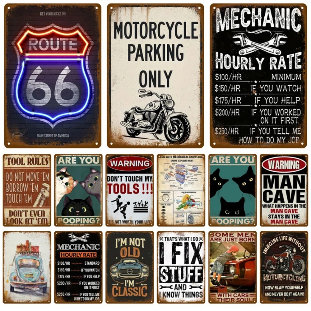 Vintage Retro Tin Signs Set -  - Tools For Motorcycle Workshop บทวิจารณ์และราคา