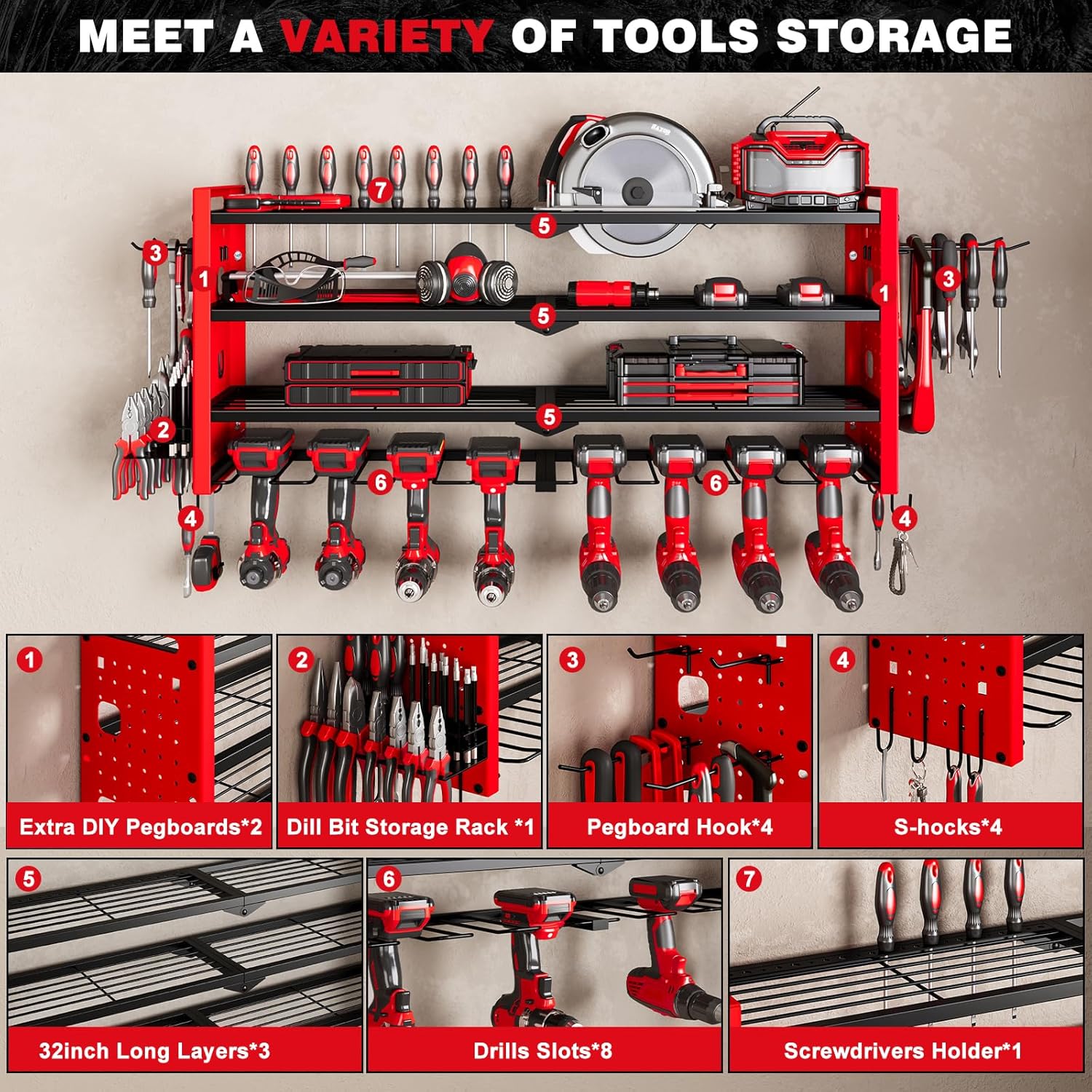 4-Layer Large Capacity Tool Ra - Workshop Tools Wall บทวิจารณ์และราคา
