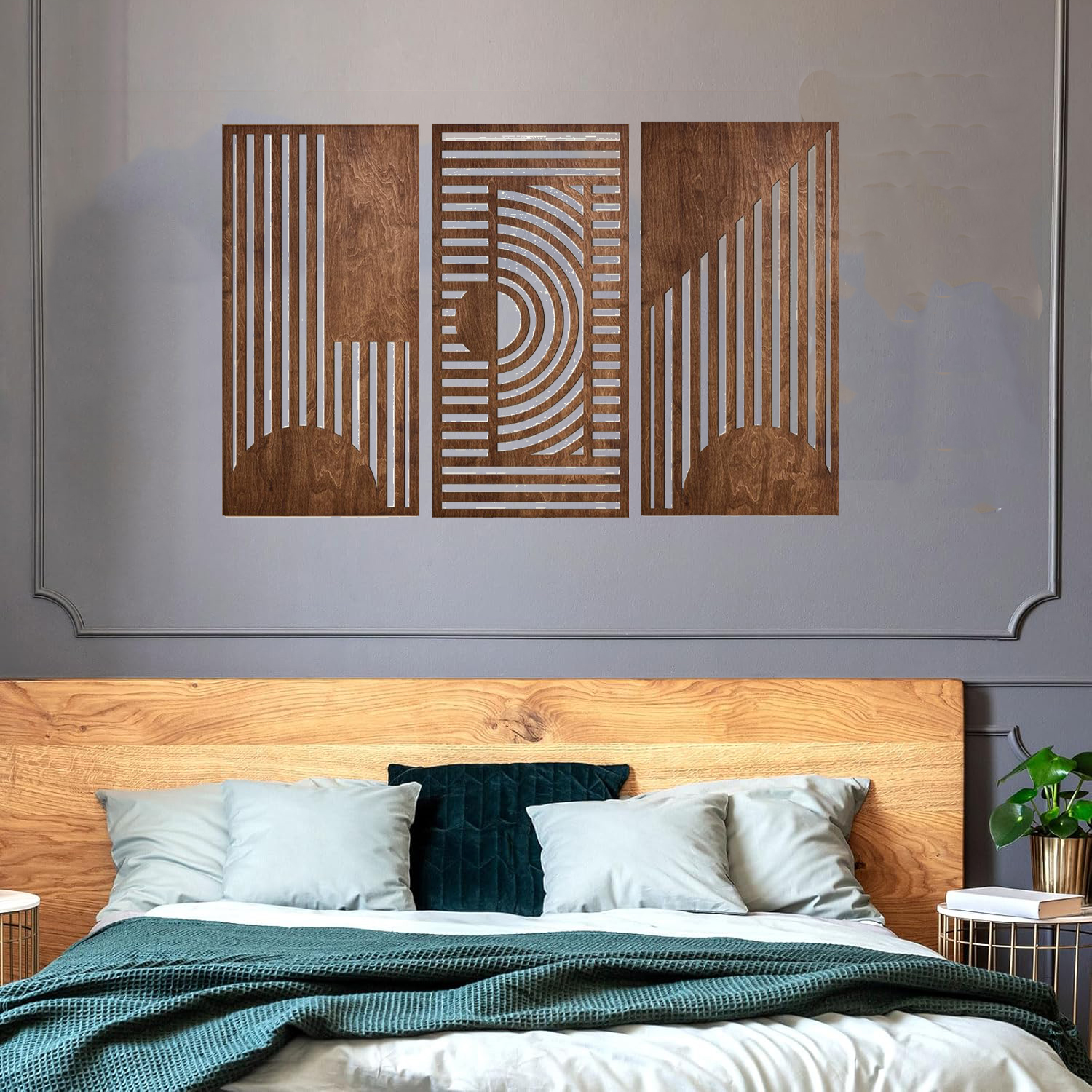 3 Pcs Geometric Wood Wall Art  - Chisel Set Wood บทวิจารณ์และราคา