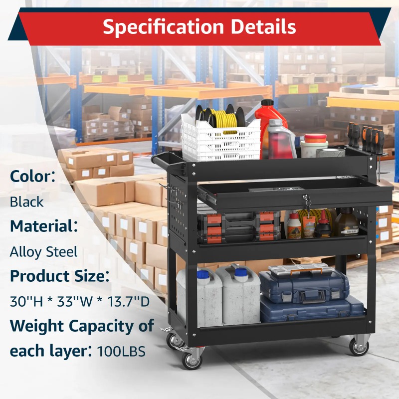 3-Tier Rolling Tool Cart Heavy - Workshop Garage Tools Manufacturer บทวิจารณ์และราคา